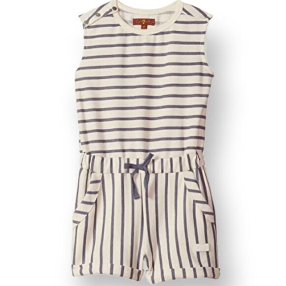 7 FOR ALL MANKIND GIRLS WHITE/CREAM & NAVY ROMPER SZ.YM EUC. - Picture 2 of 7